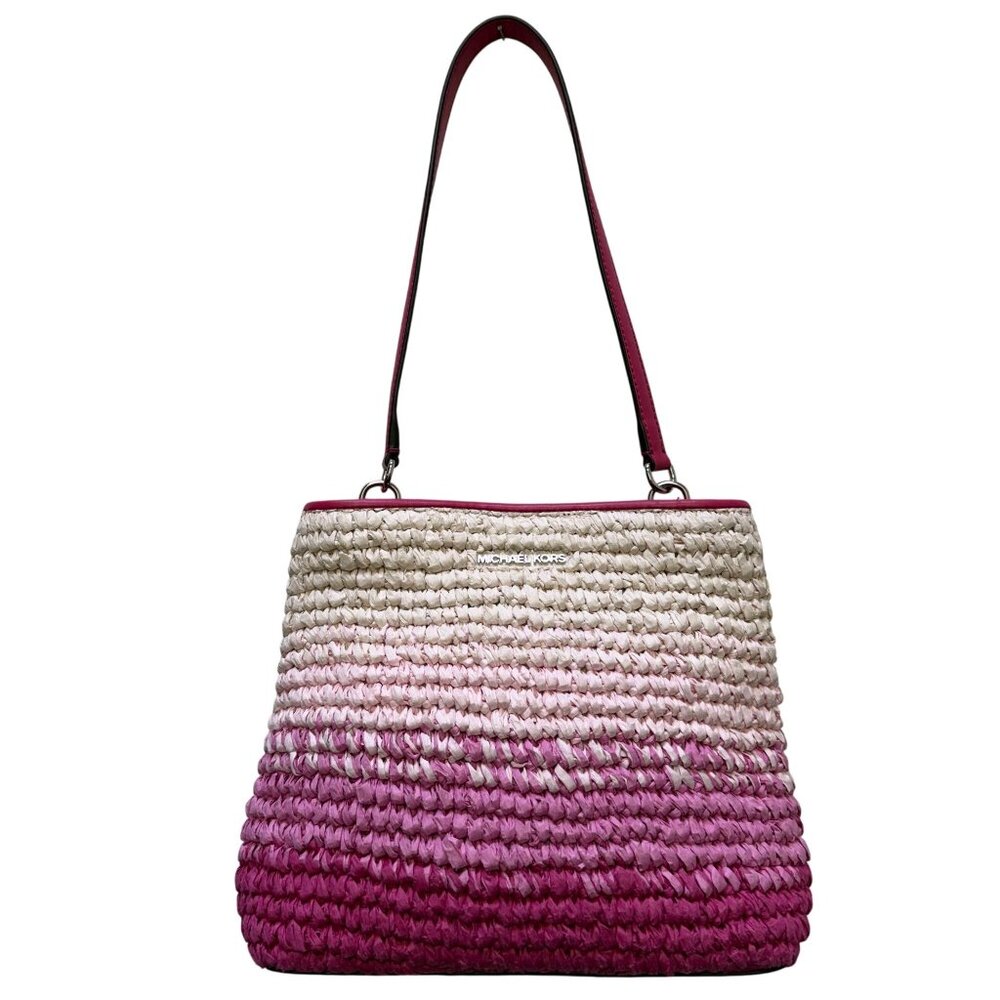 Michael Kors Straw Tote Bag Pink Gradient With Shoulder Strap - Picture 6 of 10